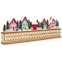 Novzep Adventskalender Holz 2026, befüllbarer Adventskalender mit 24 Schubladen, Weihnachtsdorf, wiederverwendbar, Weihnachtsdeko für Kinder und Familie