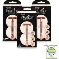 Wilkinson 3 x Sword Intuition Safety Razor Rose Gold mit 10 Ersatzklingen - Großpackung - 3 Stücke