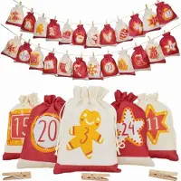 Sonstiges Adventskalender zum Befüllen, 24 Jutesäckchen mit Zahlen, Rot 13x18cm