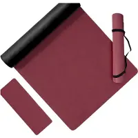Relaxdays Yogamatte, 5 mm dick, 68 x 183 cm, mit Tragegurt, rutschfest, PU, Sportmatte Yoga, Pilates, Fitness, dunkelrot
