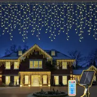 Jayseuw 15M Solar LED Eisregen Lichterkette Innen Warmweiß Lichtervorhang 600 LEDs Eiszapfen Weihnachtsbeleuchtung 8 Modi Weihnachtsdeko Party Garten