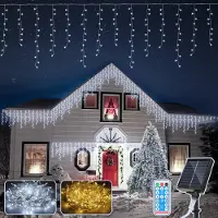 Jayseuw 2x 10M 396LEDs Solar Lichterkette LED Lichterkette LED Lichtervorhang Weihnachtsbeleuchtung Kaltweiß