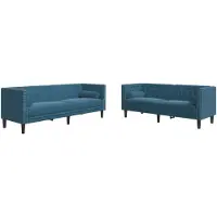 vidaXL 2-tlg. Chesterfield-Sofa-Set mit Nackenrollen Blau Samt