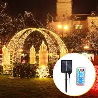Jayseuw 100M 100 LED Solar Lichterkette 8 Modi Innen Weihnachten Party Garten Hochzeit Beleuchtung Deko Warmweiß