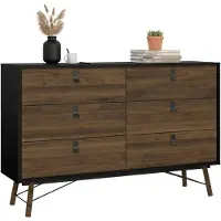Dmora Kommode Aurore, Wohnzimmerbuffet, Wohnzimmer-Sideboard, Moderne Küchen-Speisekammer, 150x40 h95 cm, Schwarz und Walnuss