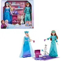 Mattel Anziehpuppe "Disney Die Eiskönigin Schwestern-Pyjamaparty Set mit Anna- und Elsa", blau (bunt), Puppen, Kinder, Anziehpuppe, Modepuppen, Olaf-Figur und 14 Zubehörteilen