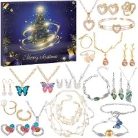 Merkloos Adventskalender 2025 – Schmuck – 24 Überraschungen – Halskette/Ring/Ohrringe – Weihnachtsgeschenk für Damen – Adventskalender Weihnachten – Schmuckkalender
