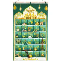 Merkloos Wiederverwendbarer Ramadan-Adventskalender mit kleinen Beuteln – Grün-goldene Dekoration
