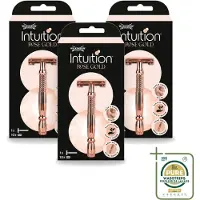 Wilkinson 3 x Sword Intuition Safety Razor Rose Gold mit 10 Ersatzklingen - Vorratspackung - 3 Stücke