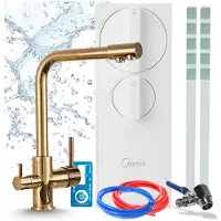 ARI Küchenarmatur Mit Wasserfiltersystem Venom 1, Umkehrosmose Ro5, Tanklos, 400 Gpd, Zweigriffarmatur, Messing, Gold, Perlator, Keramikkartusche