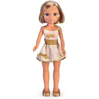 Nancy Exklusives Gold, Blonde Puppe, kurzes Haar, glänzende Dochte, weißes Kleid