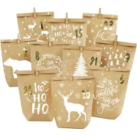 Markenlos Adventskalender Papiertüten zum Befüllen - 24 bedruckte Kraftpapiertüten zum Selberbasteln - DIY Adventskalender für Kinder und Erwachsene
