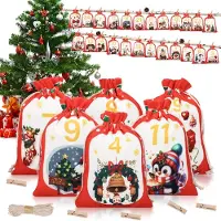 Markenlos Adventskalender zum Befüllen - 24 Stoff-Säckchen - Weihnachtsdekoration - 18x13 cm