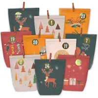 OEM Adventskalender zum Befüllen - 24 Papiertüten mit Aufklebern - Zum Selber Basteln - Kraftpapier Boho Design
