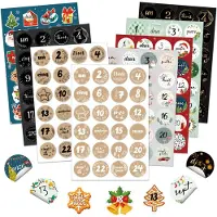 Merkloos Adventskalender-Aufkleber - 8 Stickerbögen mit Zahlen von 1 bis 24 - Zum Basteln und Dekorieren