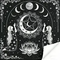 Markenlos Tarot-Altartuch - Mit Mondphasen und Lotus-Motiv - Für Wahrsagung und Meditation - 50 x 50 cm