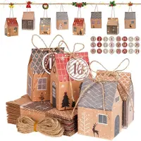 Markenlos Adventskalender zum Befüllen - 24 Boxen mit Zahlenaufklebern - DIY-Set zum Aufhängen oder Aufstellen - Weihnachts-Haus-Design