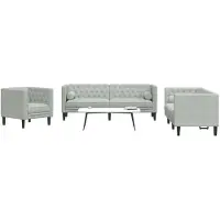 vidaXL 3-tlg. Chesterfield-Sofa-Set mit Nackenrollen Hellgrau Samt