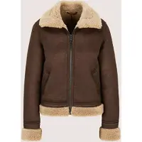 MADELEINE Kurzjacke "Jacke Aviatorjacke mit Teddyfell", Damen, Gr. 40, braun (dunkeltaupe, wollweiß), Modern, regular fit, V-Ausschnitt, Jacken Kurzjacke