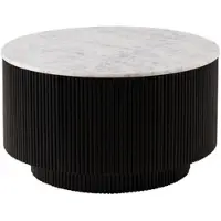 MASSIVMOEBEL24.DE Couchtisch rund Mango 80x80x45 schwarz lackiert / Marmor weiß BARCELONA #120