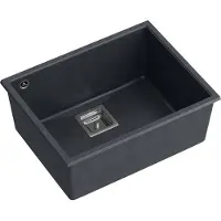 Quadron Spülbecken 1-Becken Spüle | Größe: 55 x 42 x 22,5 cm | DAVID 50 | Küchenspüle Granitspüle aus GraniteQ mit Siphon | Schwarz Diamant & Stahl