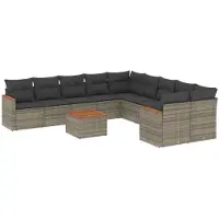 vidaXL 11-tlg. Garten-Sofagarnitur mit Kissen Grau Poly Rattan