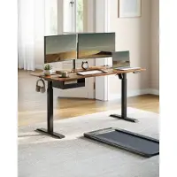 Vasagle Höhenverstellbarer Schreibtisch elektrisch, mit Steckdose und Schublade, 70 x 160 cm Memory-Funktion, vintagebraun-tintenschwarz