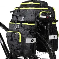 Unyqoos Fahrradtasche 3‑in‑1, wasserdichte Gepäckträgertasche 75 L – trapezförmiger Rucksack + 2 Seitentaschen mit Regenhülle, Polyester‑PVC, reflektierend, für Herren