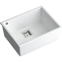 Quadron Spülbecken 1-Becken Spüle | Größe: 55 x 42 x 22,5 cm | DAVID 50 | Küchenspüle Granitspüle aus GraniteQ mit Siphon | Weiß & Stahl