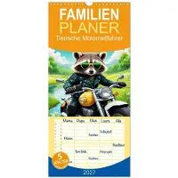 Sonstige Verlage Familienplaner 2027 - Tierische Motorradfahrer mit 5 Spalten (Wandkalender, 21 x 45 cm) CALVENDO