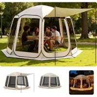 StarTech.com Faltpavillon - Pop-up Partyzelt - Maße 365,76 x 335,28 x 230 cm - Ausziehbare Markise - Für 10–12 Personen - Netz-Seitenwände - Mit Tragetasche - Für Terrasse & Outdoor - Beige