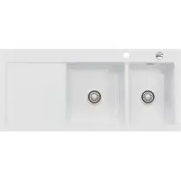 SYSTEMCERAM KeraDomo Spüle MERA DOUBLE in SATIN mit Becken rechts und Excenterbedienung /