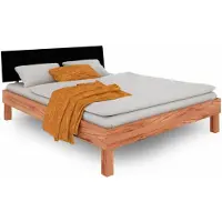 Natur24 Bett Zigo 2 aus Kernbuche massiv 100x200 Kopfteil aus MDF Schwarz und Holzbeine