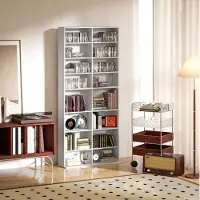 OKWISH Medienregal Holz Weiß 78,5x24x175 cm mit 14 verstellbaren Regalböden