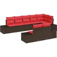 vidaXL Gartensofa-set 8 stk. Braun und Rot Poly Rattan