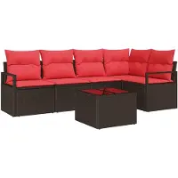 vidaXL Gartensofa-set 6 stk. Braun und Rot Poly-Rattan