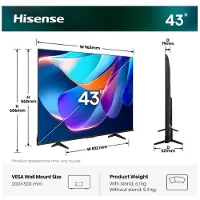 Hisense DLED-Fernseher "43E6DS", Energieeffizienz: E, schwarz (schwarz, dunkelgrau), 43 ′′, Fernseher, DLED-Fernseher