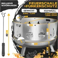 Kesser Feuerschale Feuerkorb Edelstahl/Stahl 2,5mm, inkl. Feuerhaken 42cm & 2 Griffe