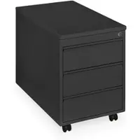 Ceha Büro- und Rollcontainer 790 mm Tiefe aus Stahl mit 3 Schüben in tiefschwarz und Holztop in Dekor schwarz