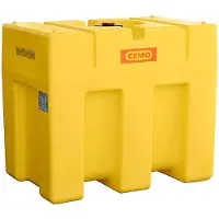 Cemo PE-Fass, kastenförmig, Polyethylen, Einfüllöffnung ø 140 mm mit Schraubdeckel, mit Schwallwand, gelb, B 760 x T 1160 x H 1020 mm, 600 l