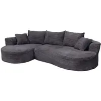 Mendler Sofa-Garnitur HWC-P19, 3-Sitzer Couch Loungesofa, Stoff/Textil Cord (370 g/m²) Liegefläche links dunkelgrau
