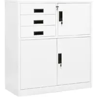 Helloshop26 - Weißer Büroschrank 90 x 40 x 102 cm mit verstellbarem Regal und 3 Schubladen im modernen Design aus weißem Stahl
