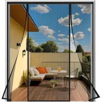 Markenlos Fliegengitter für Tür 190x220 cm Schwarz, Magnetisches Fliegengitter Doppeltür - Ohne Bohren, Klebemontage, Lichtdurchlässig, Nicht Kürzbar, Für