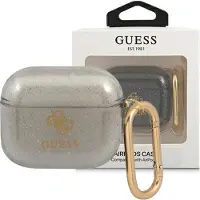 GUESS Apple AirPods 3 Cover Glitter Schwarz Transparent Schutzhülle Tasche Case