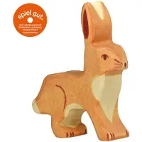 Holztiger Hase aus Holz - Ohren hoch