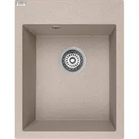 Laveo BADLAND Granitspüle Einzelbecken MONCHICHI 50x39 Beige | Siphon im SET!