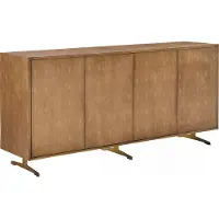 KAWOLA Sideboard GALA 4 Türen Kunstleder goldfarben Fuß Edelstahl gebürstet