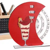 Famanu Drehkalender - Unendliches Datum - Bürodekoration - Handbetrieb - 18 x 19,5 cm - Holzfarbe