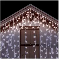 Glowster Flache Eiszapfenlichterkette (Welle) mit 3AA-Batterie, kaltweiß, 5 m x 0,6 m