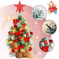Peviasot Mini Weihnachtsbaum 40 cm Rot mit 30 LEDs 50 Zweigen Holzfuß Stern Kugeln Schleifen und Geschenkboxen